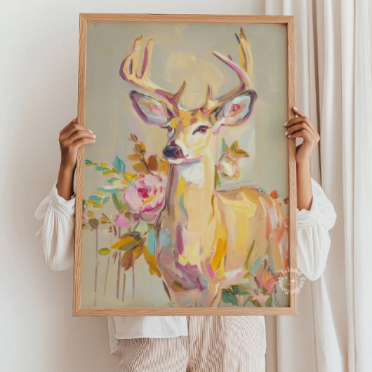 Hirschgemälde Florale Pastell-Wandbild Poster