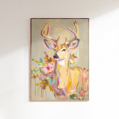 Hirschgemälde Florale Pastell-Wandbild Poster