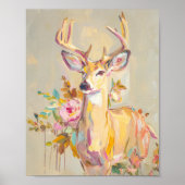 Hirschgemälde Florale Pastell-Wandbild Poster (Vorne)