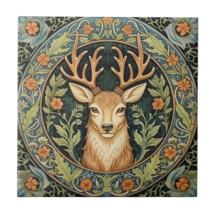 Hirschgesicht im florale Vintage-Design Fliese