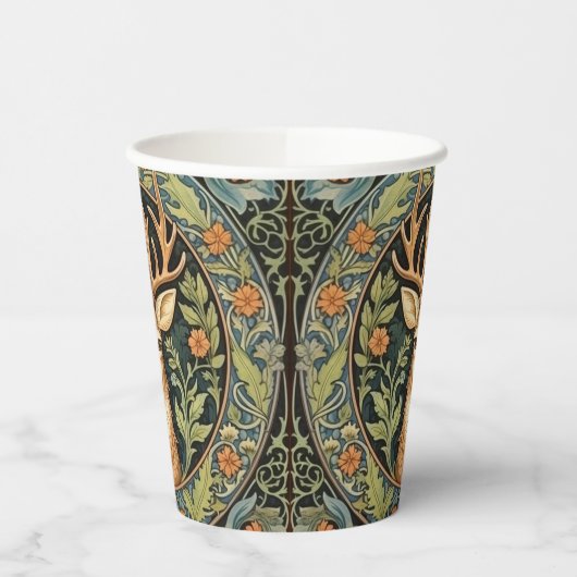 Hirschgesicht in blumengeschmückter Vintager Gesta Pappbecher (Links)