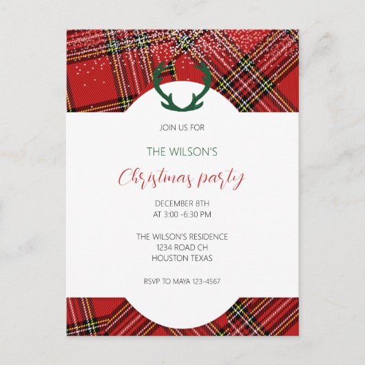 Hirschgewächse Rustikales Rottartan-Muster Postkarte (Vorderseite)