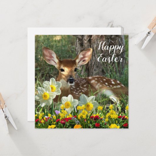 Hirschgewächse und Frühlingsblumen Osterurlaub Karte (Vorderseite/Rückseite Beispiel)