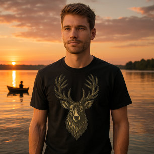 Hirschgeweih 18 Punkte Bock im Holzstich-Stil T-Shirt