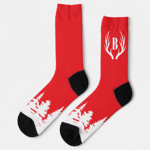 Hirschgeweihe Herren-Crewsocken Rot und Weiß Socken