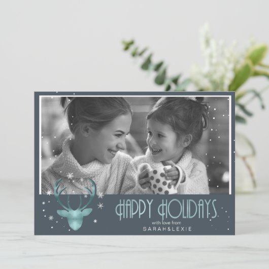 Hirschgeweihe Pfeile Weihnachtsfeiertag V2 Aquamar Einladung (Stehend Vorderseite)