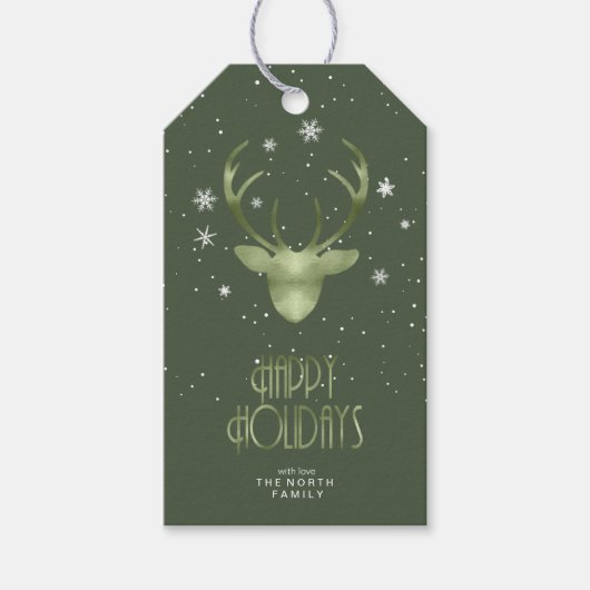 Hirschgeweihe & Schneehändchen Grüne ID861 Geschen Geschenkanhänger (Vorderseite)