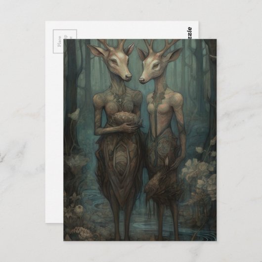 Hirschgöttinnen im Wald Postkarte (Vorne/Hinten)
