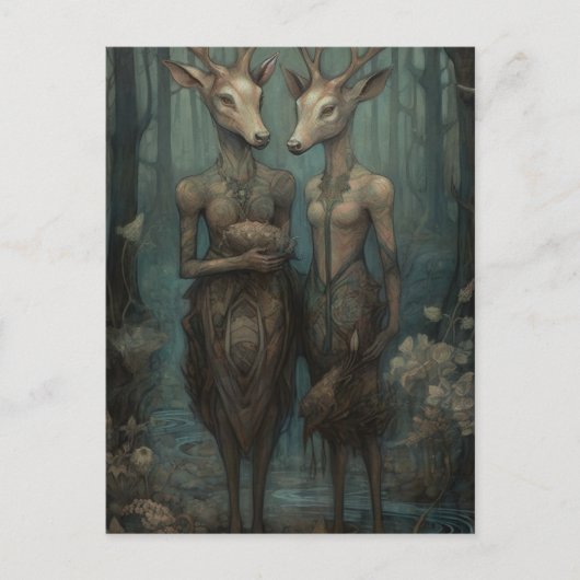 Hirschgöttinnen im Wald Postkarte (Vorderseite)