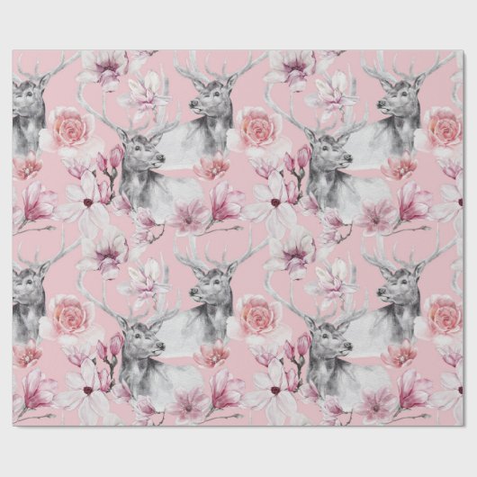 Hirschgraue rosafarbene Torfbäume, Blumenpapier Geschenkpapier (Flach)
