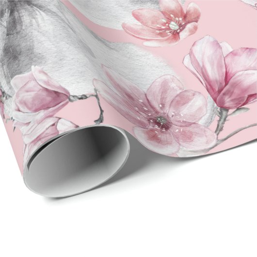 Hirschgraue rosafarbene Torfbäume, Blumenpapier Geschenkpapier (Rolleneckpunkt)