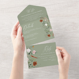 Hirschgrün rustikal elegant all in one einladung