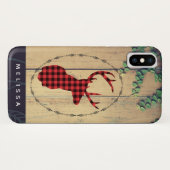 Hirschhaut mit Antlern auf Holzplanken mit Verlass Case-Mate iPhone Hülle (Rückseite (Horizontal))