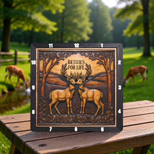 Hirschhirsch-Paar-Baum-Bogen Quadratische Wanduhr