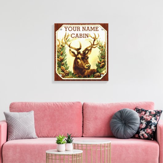 Hirschhütte Personalisiert mit Holzkörner Leinwanddruck (Insitu (Wohnzimmer))