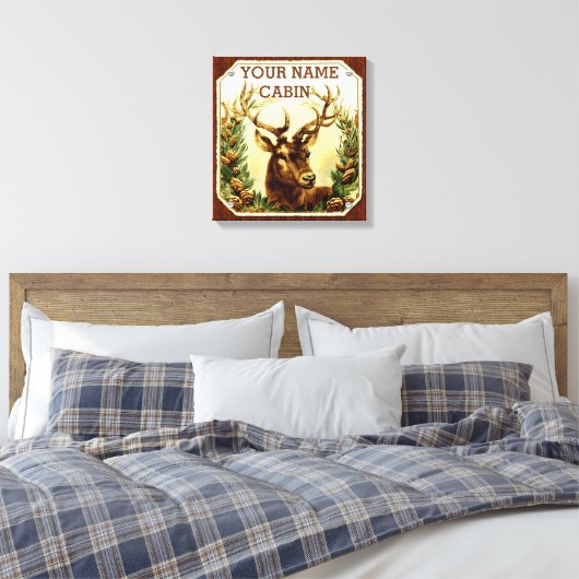 Hirschhütte Personalisiert mit Holzkörner Leinwanddruck (Insitu (Schlafzimmer))