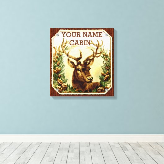 Hirschhütte Personalisiert mit Holzkörner Leinwanddruck (Insitu (Holzboden))