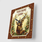 Hirschhütte Personalisiert Name Holzkörner Vintag Quadratische Wanduhr (Winkel)