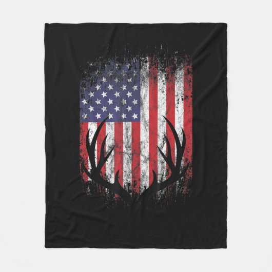 Hirschjagd American Flag Whitetail Buck Antlers Fleecedecke (Vorderseite)