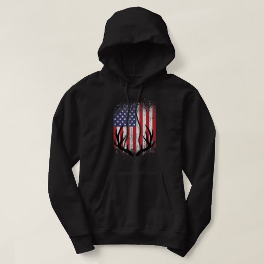 Hirschjagd American Flag Whitetail Buck Antlers Hoodie (Design vorne)