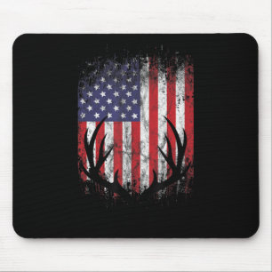 Hirschjagd American Flag Whitetail Buck Antlers Mousepad
