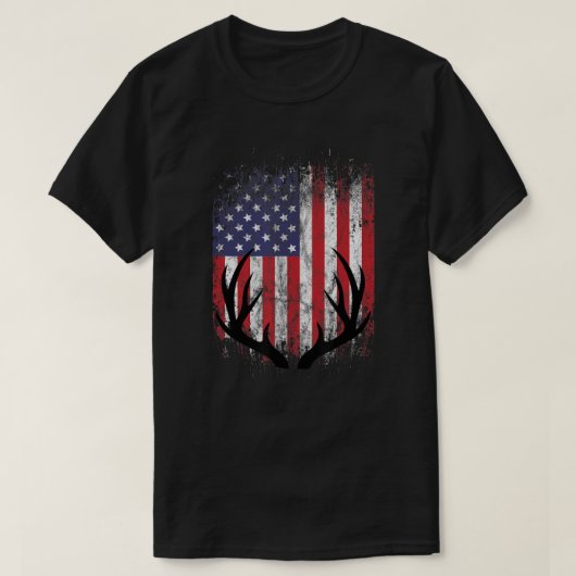 Hirschjagd American Flag Whitetail Buck Antlers T-Shirt (Design vorne)