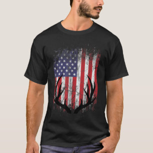 Hirschjagd American Flag Whitetail Buck Antlers T-Shirt