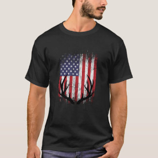 Hirschjagd American Flag Whitetail Buck Antlers T-Shirt