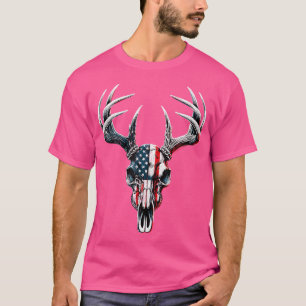 Hirschjagd amerikanische Flagge auf Buck Skull T-Shirt