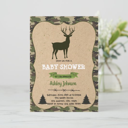 Hirschjagd, Babydusche Einladung (Stehend Vorderseite)