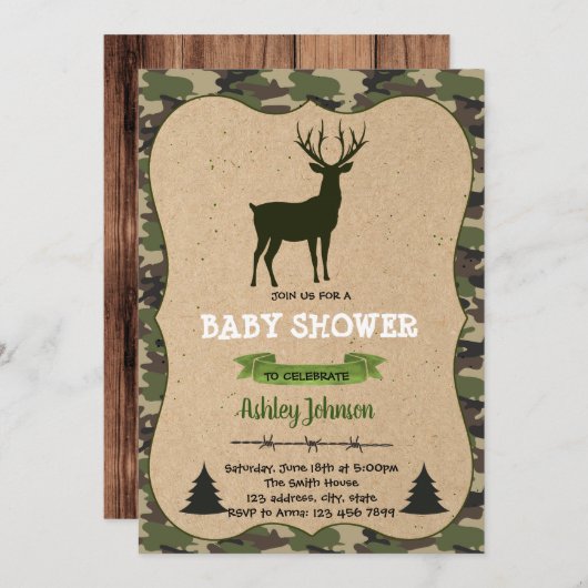 Hirschjagd, Babydusche Einladung (Vorne/Hinten)