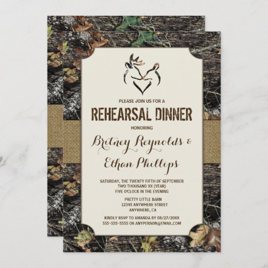 Hirschjagd Camouflage Probe Abendessen Einladungen (Vorne/Hinten)