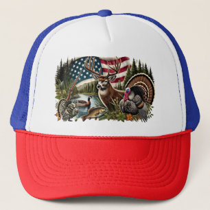 Hirschjagd Entenfischen USA-Flagge Truckerkappe