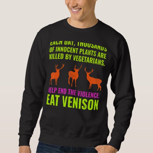Hirschjagd Jäger Camping mit Vegetarier und Sweatshirt (Vorderseite)