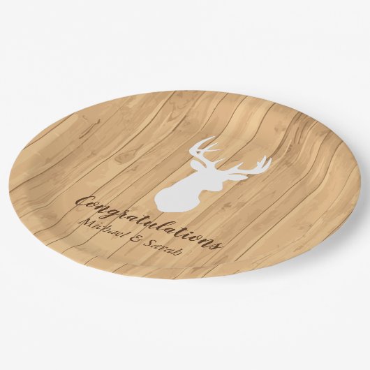 Hirschjagd-Lodge Kinderdusche Antler Pappteller (Schrägansicht)