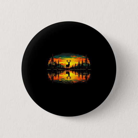 Hirschjagd Natur Reflexion Wald Bäume Button (Vorderseite)