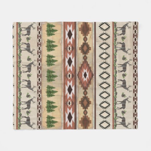 Hirschjagd Rustikale Berghütte Western Tribal Fleecedecke (Vorderseite (Horizontal))