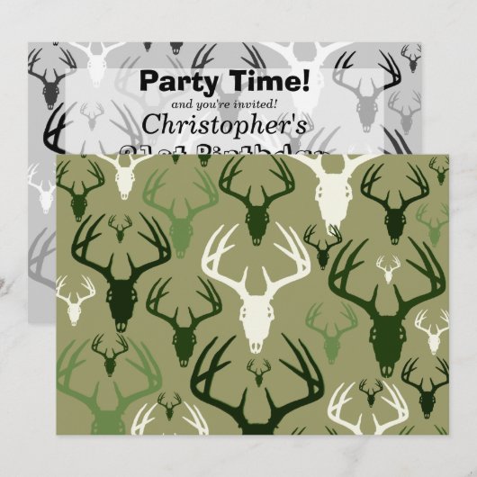 Hirschjagd Schädelmuster Einladung (Vorne/Hinten)