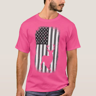 Hirschjagd Schwarz-Weiß-Amerikanische Flagge T-Shirt