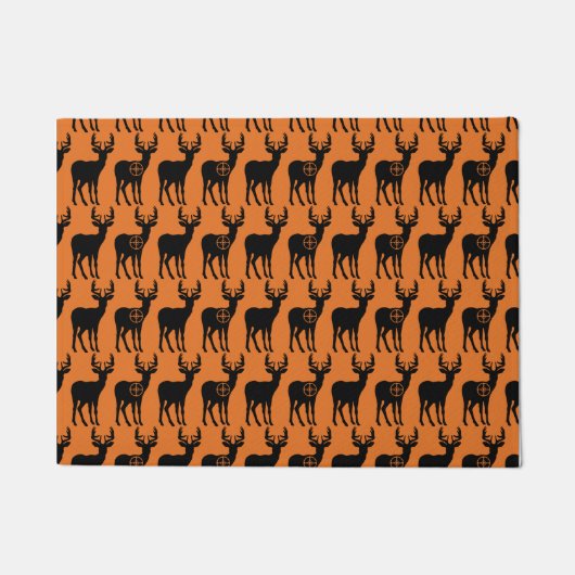 Hirschjagd Silhouette Muster Orange Hintergrund Fußmatte (Vorderseite)