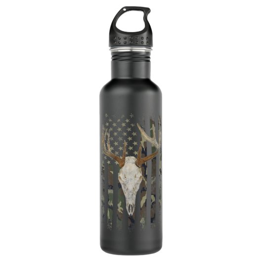 Hirschjagd Skull American Camouflage USA Flag Whit Edelstahlflasche (Vorderseite)