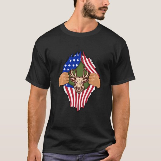 Hirschjagd US-amerikanische Flagge Männer jagen im T-Shirt (Vorderseite)