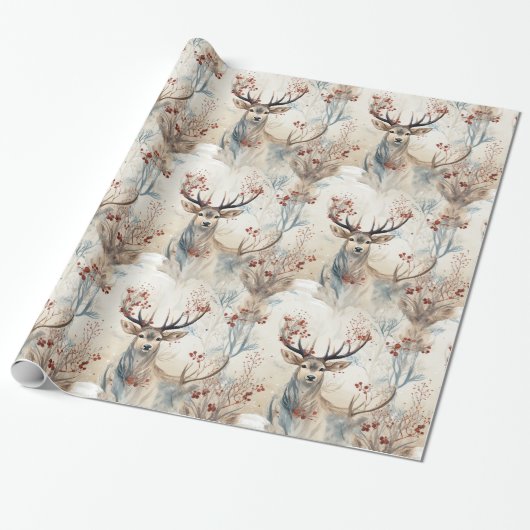 Hirschjagd Weihnachtsantler Geschenkpapier (Ungerollt)