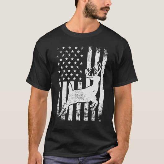 Hirschjagd Whitetail Hunter Amerikanische Flagge D T-Shirt (Vorderseite)