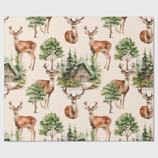 Hirschjagd Wildtiere Rustikaler Weihnachtsfeiertag Geschenkpapier (Flach)