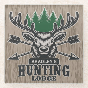 Hirschjäger ADD NAME Bow Hunting Lodge Hütte Glasuntersetzer