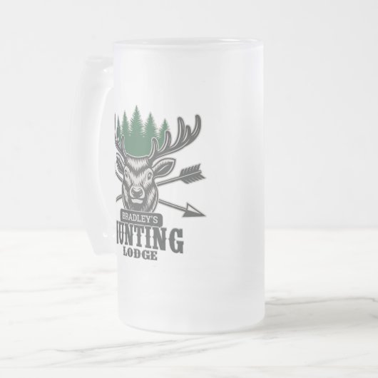 Hirschjäger ADD NAME Bow Hunting Lodge Hütte Mattglas Bierglas (Vorderseite Links)