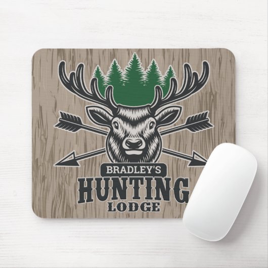 Hirschjäger ADD NAME Bow Hunting Lodge Hütte Mousepad (Mit Mouse)