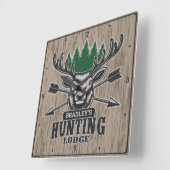 Hirschjäger ADD NAME Bow Hunting Lodge Hütte Quadratische Wanduhr (Winkel)