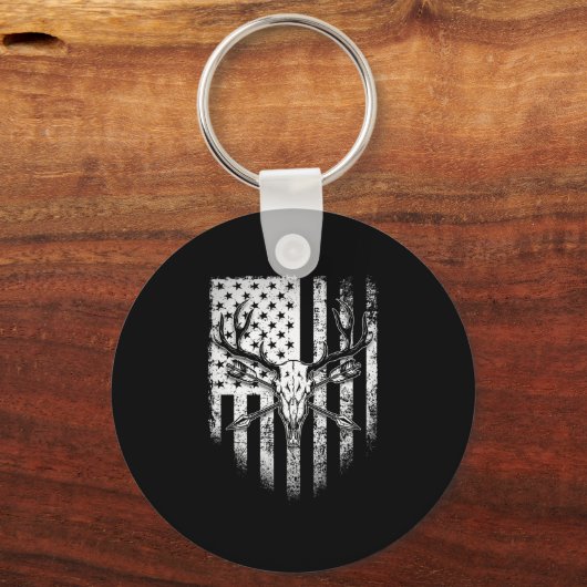 Hirschjäger auf amerikanischer Flagge Schlüsselanhänger (Vorderseite)